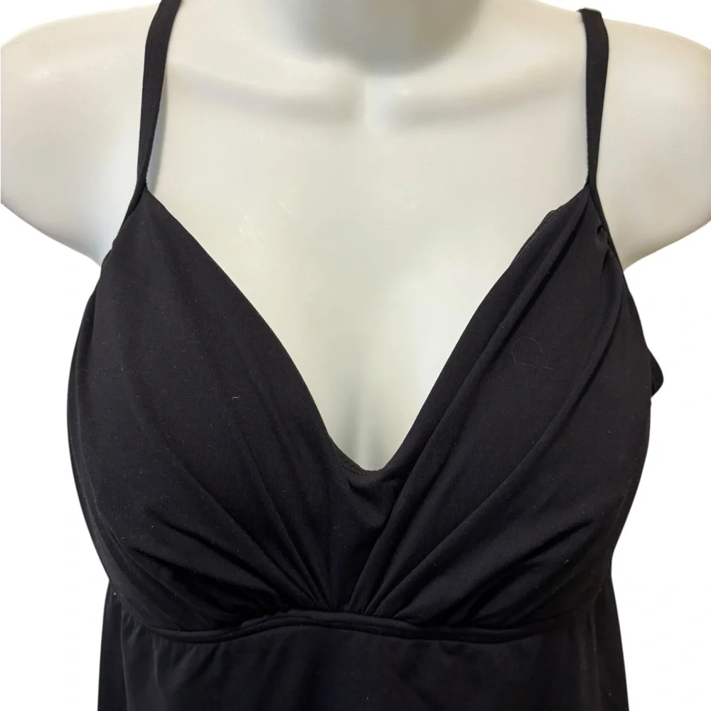 Lands End Black Swim Dress Sz 14 Light Padded Bra Ruched Bust Attached Panty